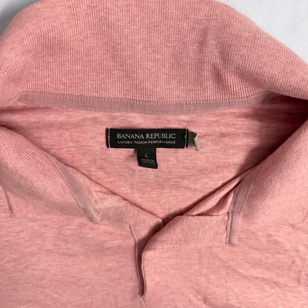 STAIN Banana Republic Mens Heathered Pink Polo Luxury Touch Performance Sz‎ L
